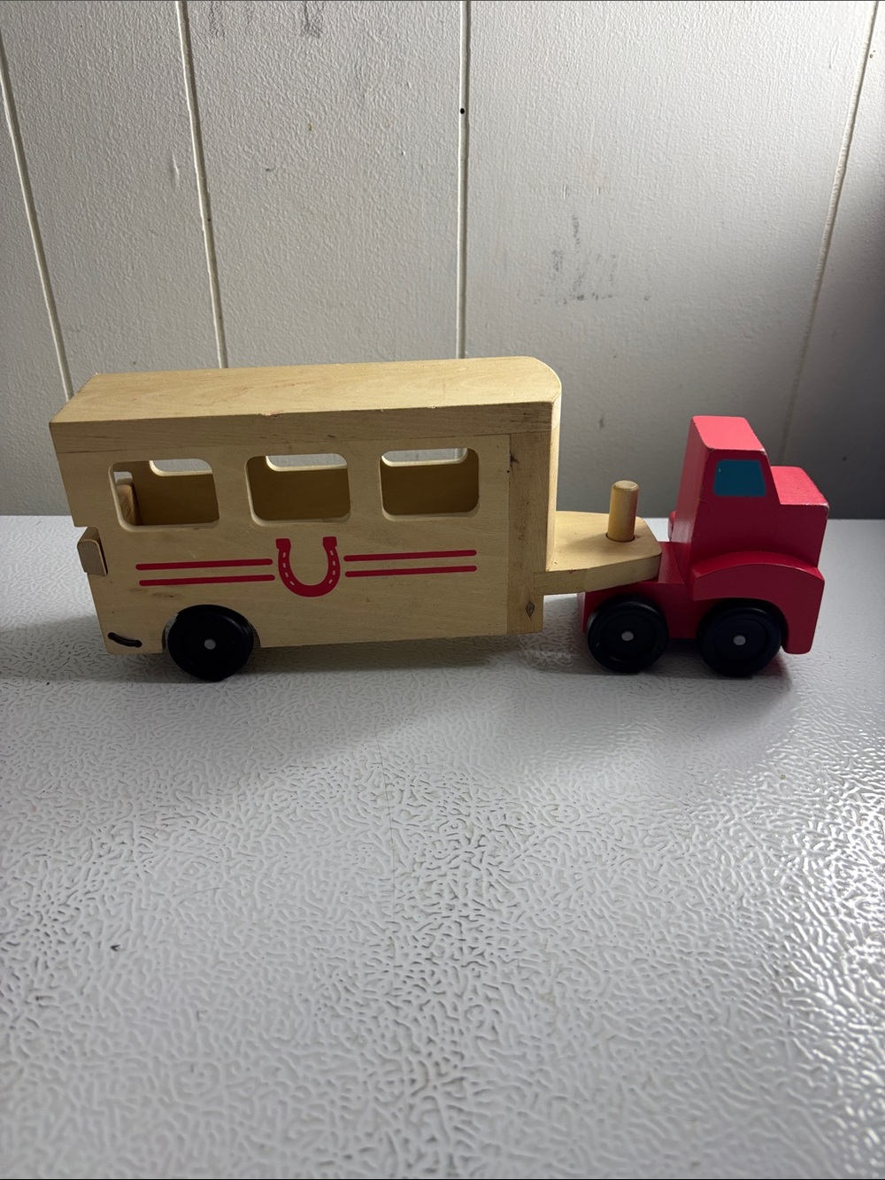 Wooden Red Truck with Beige Trailer Kids Toy